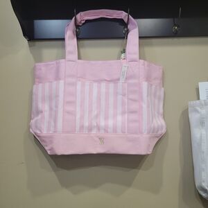 Victoria's Secret Pink Tote Bag with Striped Design